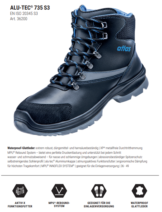 atlas the shoe company Sicherheitsschuh S3 Alu-Tec 735 XP